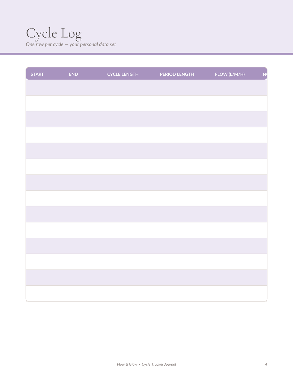 Flow & Glow — Cycle Tracker Journal