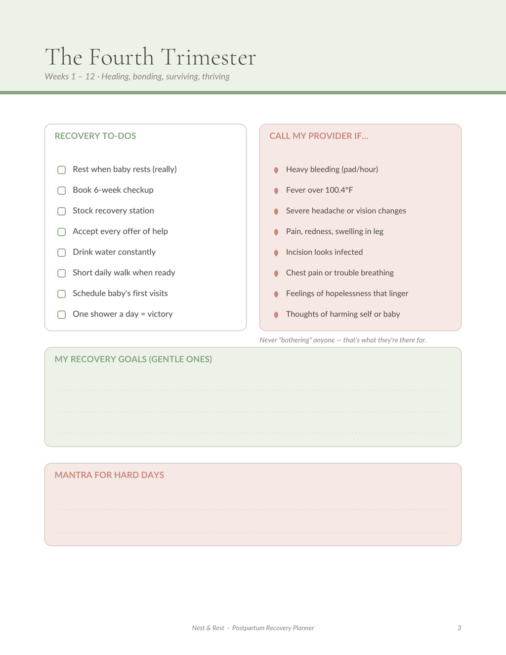Nest & Rest — Postpartum Recovery Planner